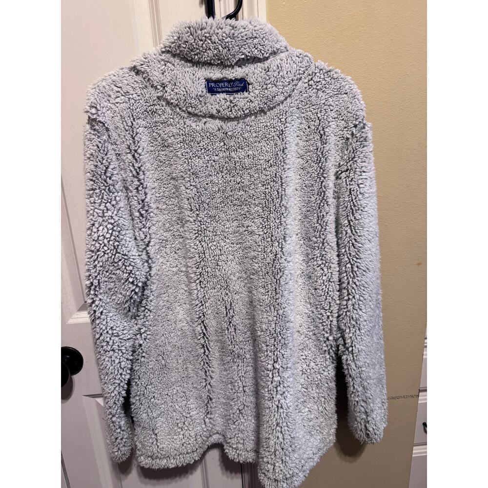 Properly Tied Pintail Pullover Sherpa Cozy Gray Quarter Zip Pockets Sweater XL - Picture 7 of 11